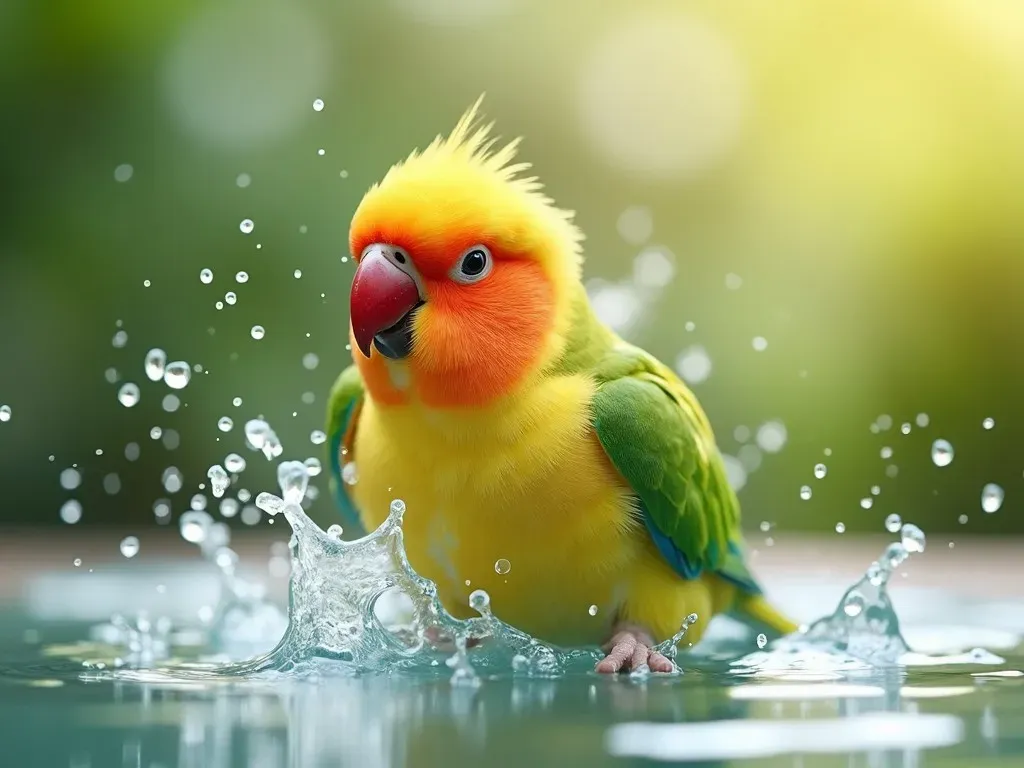 オカメインコの水浴び