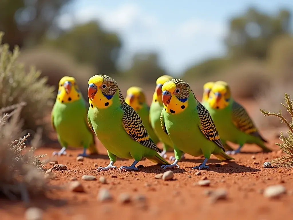 セキセイインコの生息地での群れ